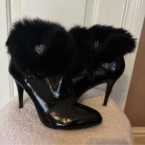 Just Sweet Black Heel Boots with Fur Trim and Stiletto Heel